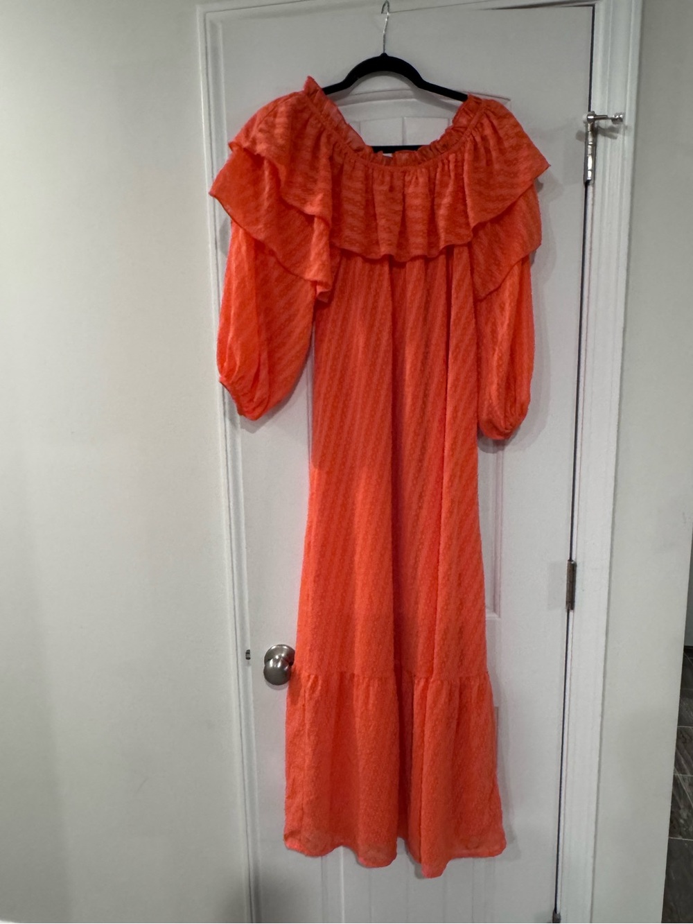 ASOS Peach Off-Shoulder Ruffle Maxi Dress